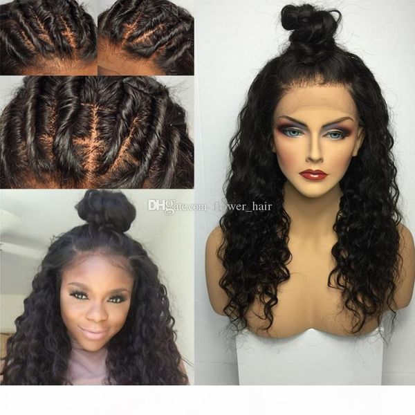 

glueless silk base full lace wig brazilin virgin hair curly human hair wigs lace front wigs bleached knots baby hair in stock, Black;brown