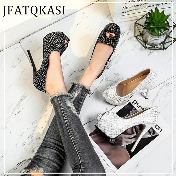 

dress shoes 2021 women high heels platform summer single peep toe stone pattern woman pumps fashion brand ladies party shoes1, Black