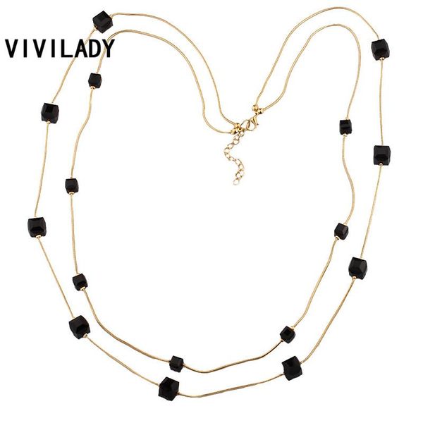 

vivilady trendy cubic crystal beads long layers snake chain maxi necklaces women femme gold color african costume jewelry gifts, Silver