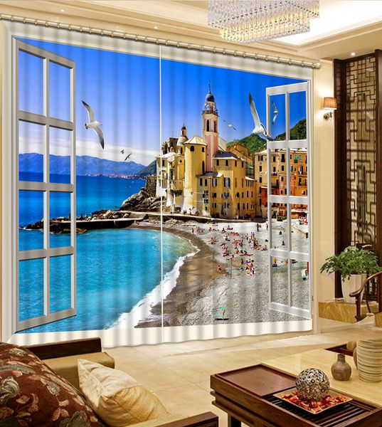 

fashion customized 3d curtain villa sea view p blackout window drapes luxury 3d curtains for living room room office