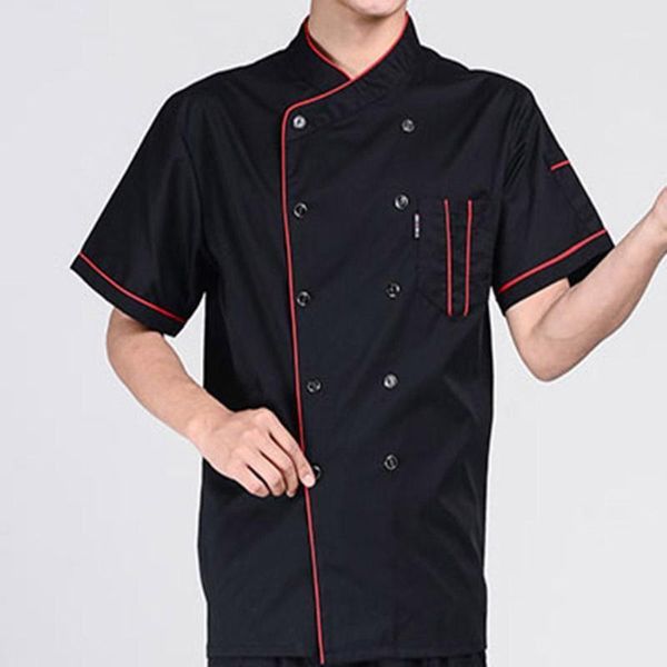 

men short sleeve stand collar double-breasted chef waiter uniform loose 2020 new fashion cloth1, White;black