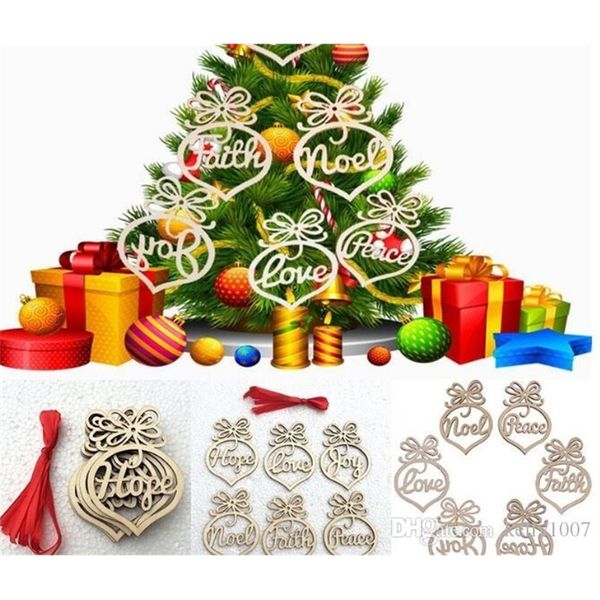 

q1c9christmas letter wood heart ornament bubble pattern tree decorations home festival ornaments hanging gift, 6 pc per bag
