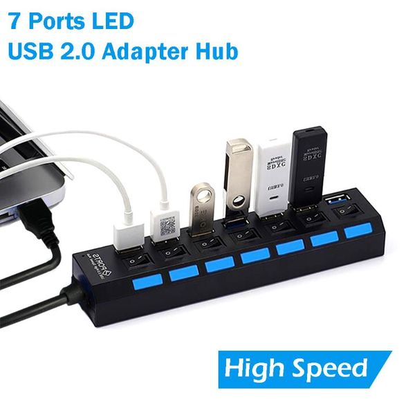 

hubs 7 ports high speed usb 2.0 480mbps charger hub with led lamp for lappc tablet computer
