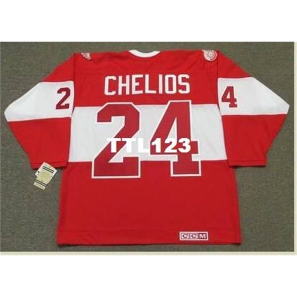 

men #24 chris chelios detroit red wings ccm alumni hockey jersey or custom any name or number retro jersey, Black