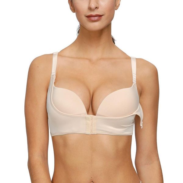 

yandw women bra front back closure push up half cup thin strength adjusted wire bras 30 32 34 36 38 40 42 44 a b c d dd e 201202, Red;black