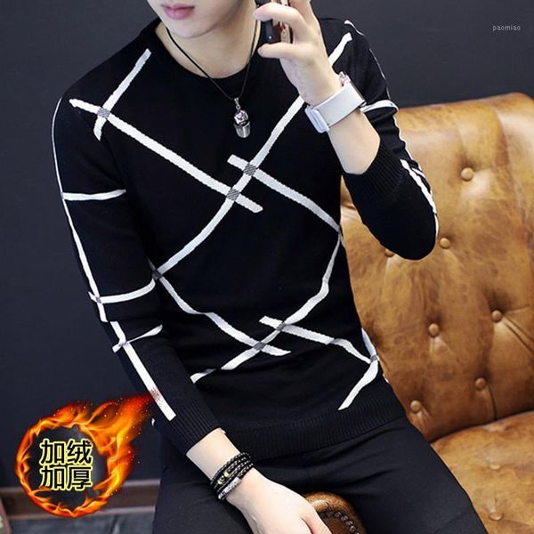 

autumn and winter men's sweater round neck knit korean slim pullover1, White;black