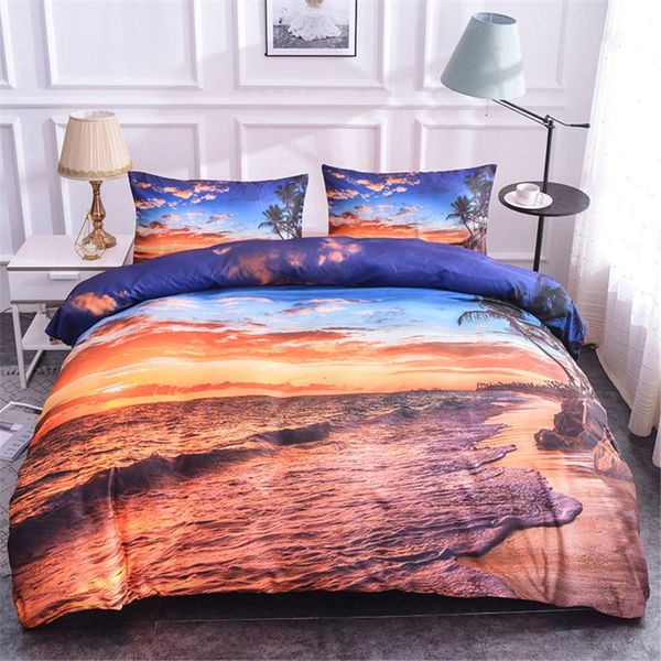 

bedding sets hawai styles soft 3d set beach palm tree printed sun duvet cover 2/3pcs bedclothes bed microfiber fabric