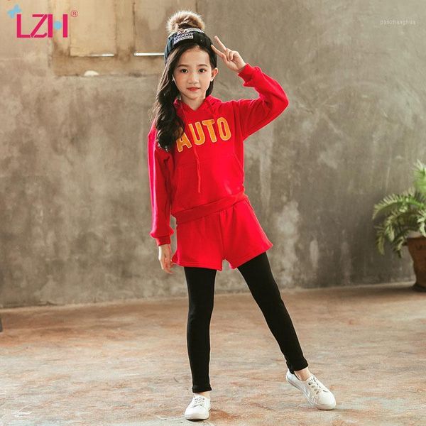 

clothing sets lzh 2021 fashion autumn winter kids girls clothes sportswear hooded+pants 2pcs outfit suit teens set 4-14 year1, White
