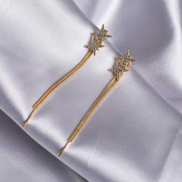 

silver long personalized star needle tassel anti allergy women's earrings new fashion in 2020