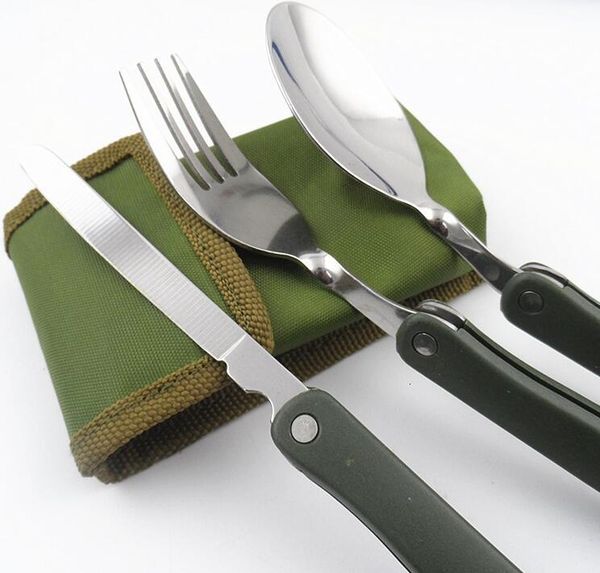 

3 pieces/set portable outdoor tablewares dinnerware camping cookware folding knife spoon fork utensils for a picnic hike travel cutlery 5623