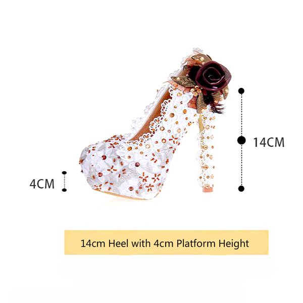 

pink women marriage lace glass flower dot feather bride's party bombs white coffee round toe high heels lady shoes pb3e, Black