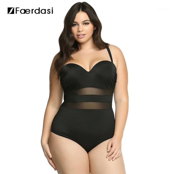 

women's swimwear faerdasi one piece swimsuit 2021 plus size women mesh solid vintage retro bathing suits monokini swimsuit1, White;black