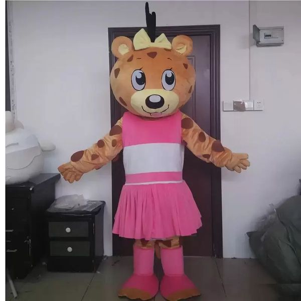 

masquerade girl leopard mascot costumes halloween fancy party dress cartoon character carnival xmas easter advertising birthday party costum, Red;yellow