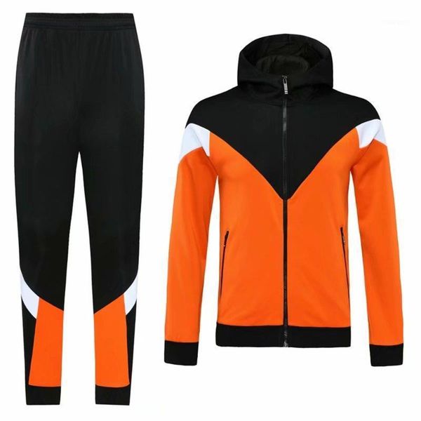 

running sets tracksuit clothes long sleeve soccer uniform hooded zipper jacket pants jogging outdoor football training suit1, Black;blue