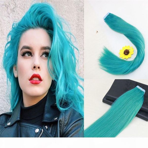 

teal color seamless tape in real remy hair extensions european virgin human hair skin weft hair extensions slik straight tape on extensions, Black;brown
