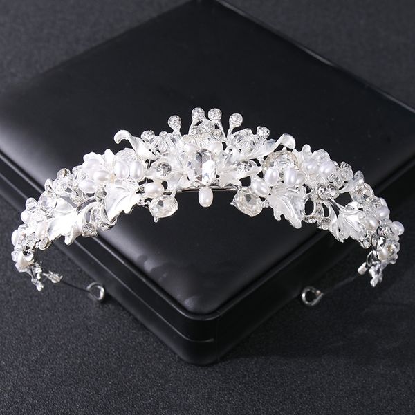 Silber Farbe Perle Kristall Krone Stirnband Blume Strass Gold Tiara Diadem Party Frauen Braut Hochzeit Haar Zubehör Schmuck