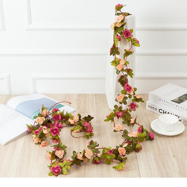 

1pc 2.2m 45 head artificial rose vine hanging flowers for wall decoration plants leaves garland romc wedding home de bbyhht