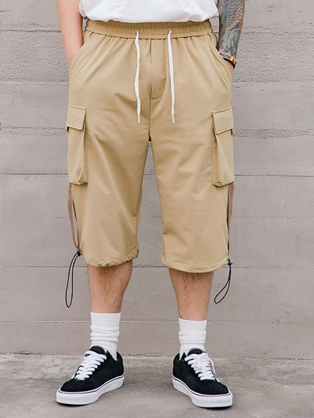 

extended sizes men drawstring waist pocket side shorts b9px#, Black