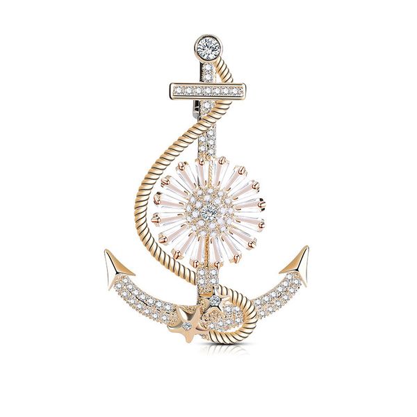 

new vintage sea star crystal anchor brooch for men navigator zircon pin suiit decoration badge jewelry accessories 201009, Gray