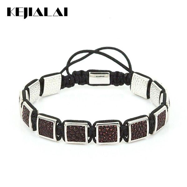 

charm bracelets kejialai men stingray leather square beads braiding macrame bracelet adjustable handmade jewelry, Golden;silver