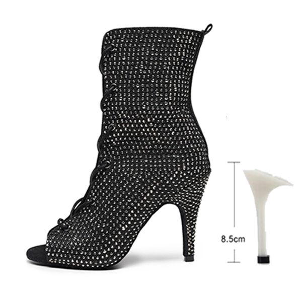 

2021 new rhinestione latin boots woman lace up ballroom laino dance for girls high heel salsa dancing shoes 1 jpoz, Black