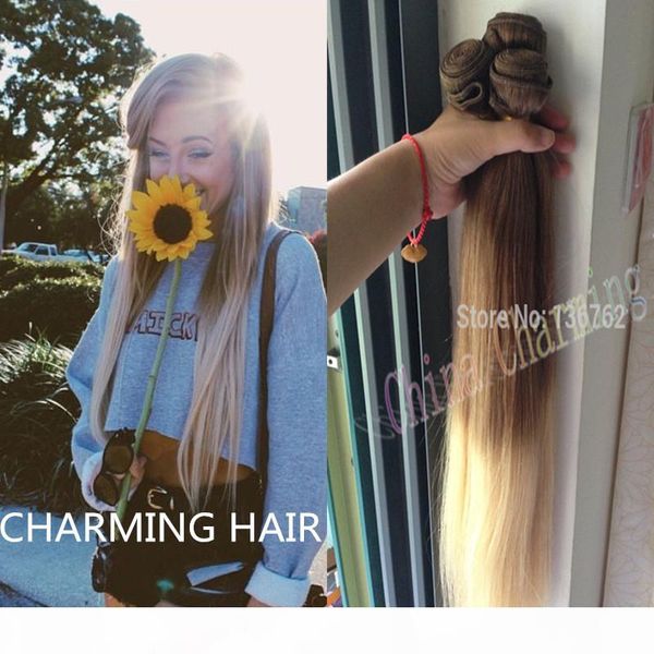 

2016 new arrival ombre twon tone virgin hair straight 3 bundles 10 613 ombre human hair extensions platinum blonde two tone, Black