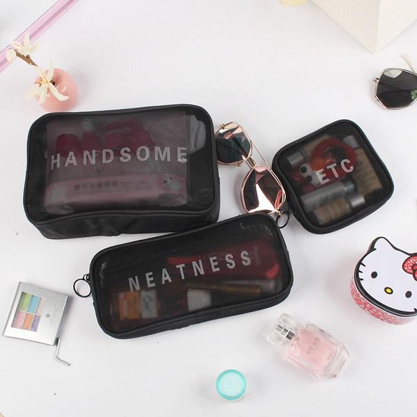 

new fashion women small large cosmetic bag set zipper clear mesh storage pouch toiletry makeup beauty kits wash organizer case1