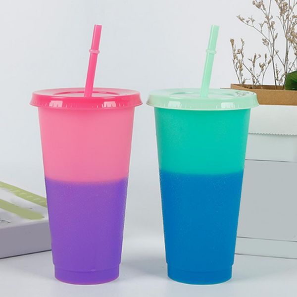 

720ml practical water cute no odor color changing cold cup with lid straw