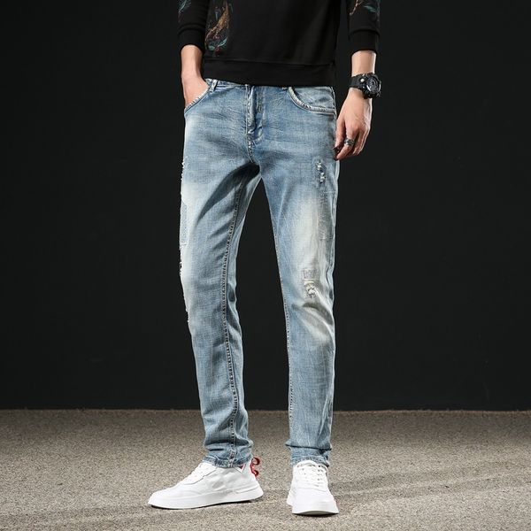 

new stretch cut slim straight men's jeans in autumn and winter 2020, Blue