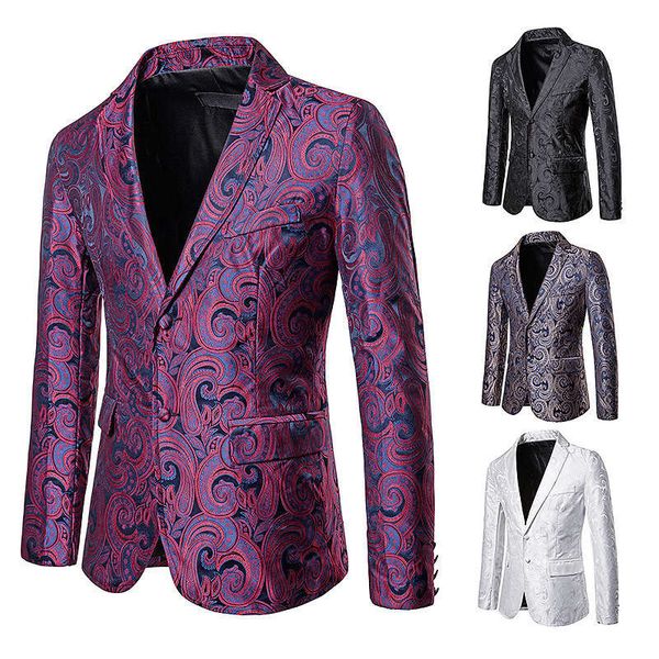 

fall 2019 new nightclub men's colorful cashew flower two button suit casual print coat, White;black