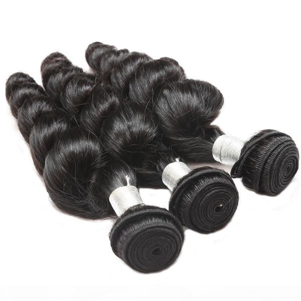 

12a loose wave raw human hair 3 bundles with natural color grade quality brazilian peruvian malaysian indian hair 12-30 inch, Black