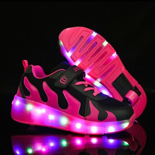 

blue red pink white fashion girls boys led light roller skate shoes for children kids sneakers with wheels one wheels shoese #cz48