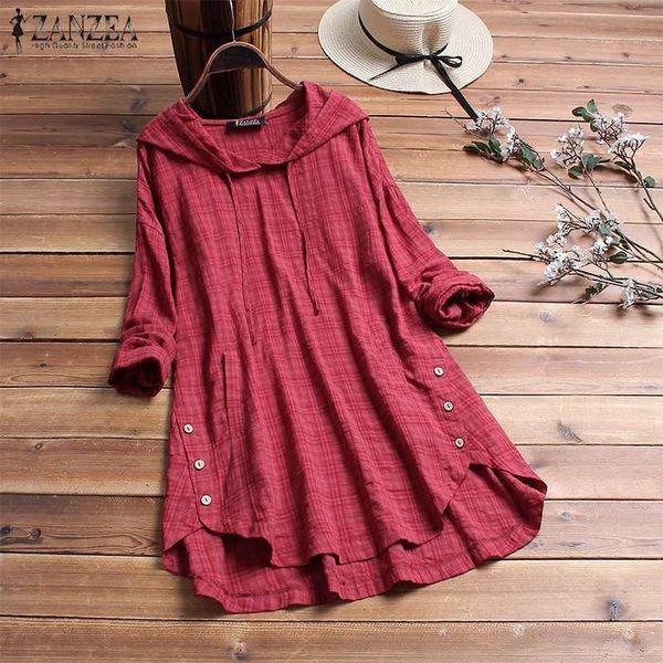 

zanzea women vintage plaid checked shirt autumn hoodies long sleeve blouse female casual hooded blusas chemise tunic y200402, White