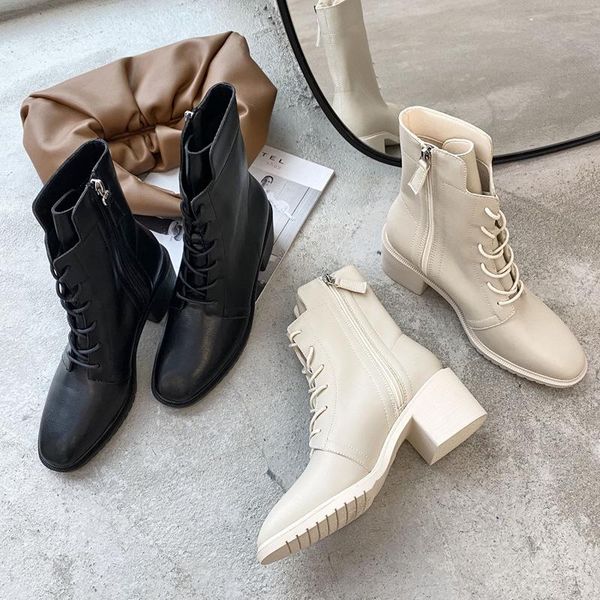 

lady boots brand women's shoes winter footwear round toe boots-women fashion rubber autumn mid-calf rock 2020 med low mid, Black