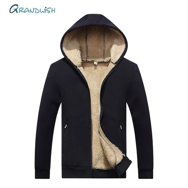 

hoodies men hooded casual wool winter thicken warm coat male velvet sweatshirts zipper jackets kg-1064, Black