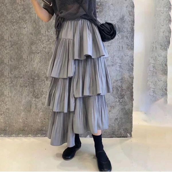 

fashion tide high waist skirt autumn and winter new female irregular casual temperament loose stitching pleated skirt 19b-a11, Black