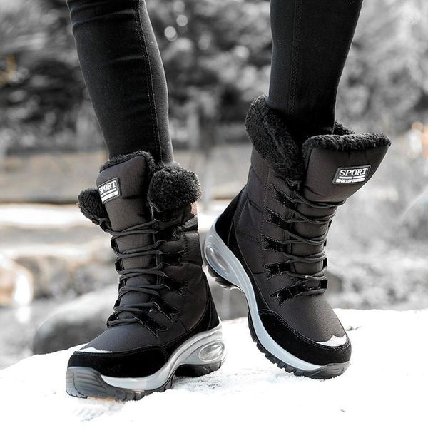 

waterproof winter women boots warm plush women's snow boots outdoor non-slip sneakers fur platform ankle1, Black