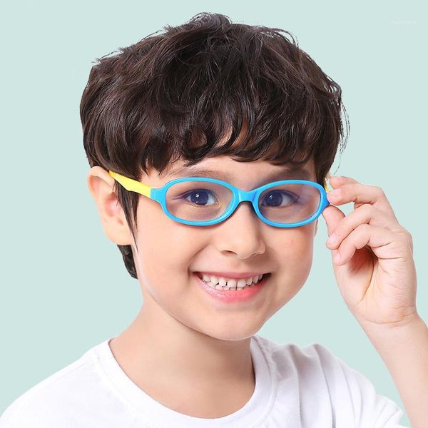 

blue light blocking glasses kids girl square flexible silicone glasses transparent children frame eyeglasses spectacles1, Black