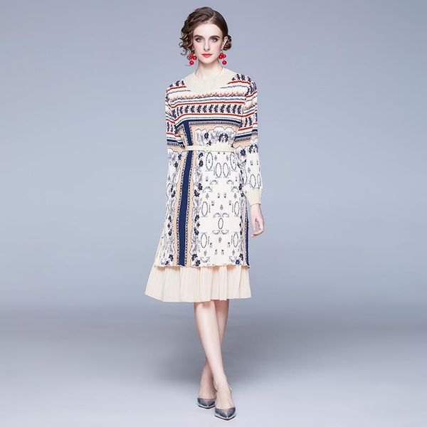 

europe fashion woman clothes 2021 new designer spring long sleeve knitted patchwork loose vintage dress festa casual vestidos, Black;gray