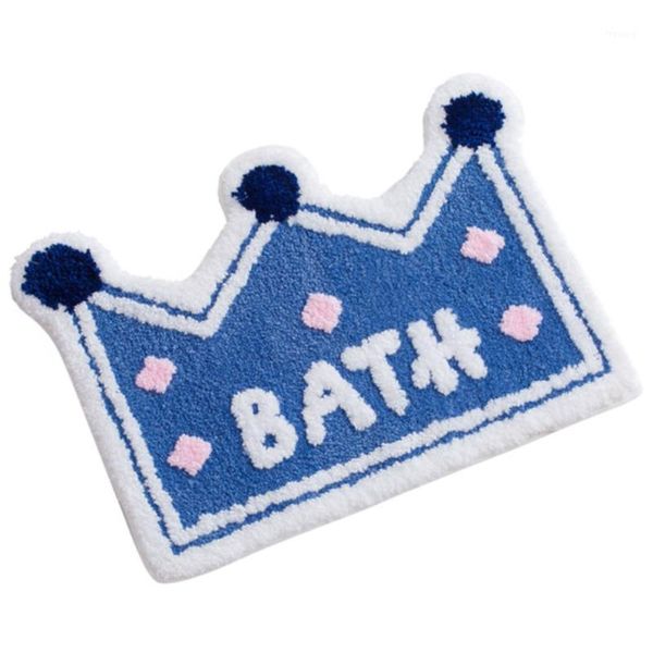 

cartoon flocking crown bath rug children's room door mats absorbent toilet carpet bathroom anti-slip mat1