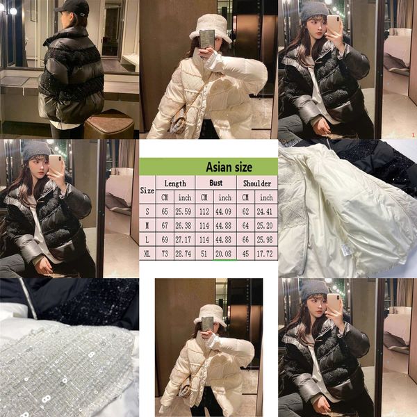 

factoryszawdown coat 20fw parkas women winter style jacket sequins shiny jackets pocket outsize lady warm coats, Black
