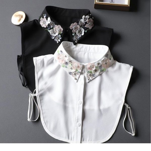 

elegant black sequined fake collar shirt chiffon white detachable collar fake women ladies false blouse lapel collar ha qylmza, Blue;red