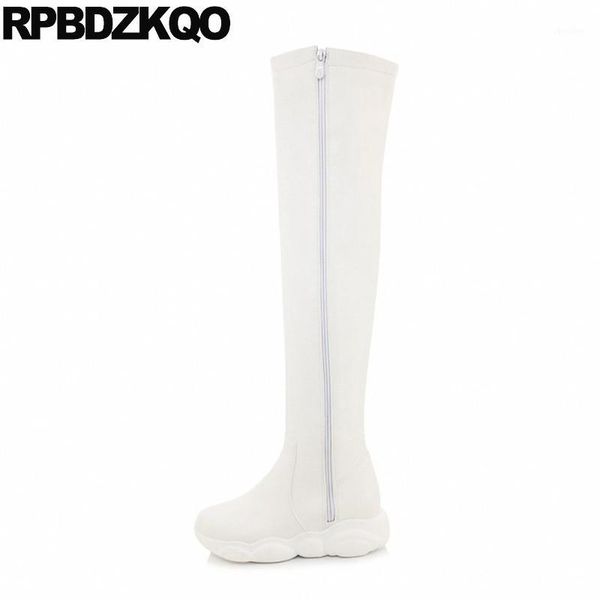 

waterproof wedge over the knee 12 44 platform casual 13 45 shoes thigh high boots for plus size women big long heel white tall1, Black