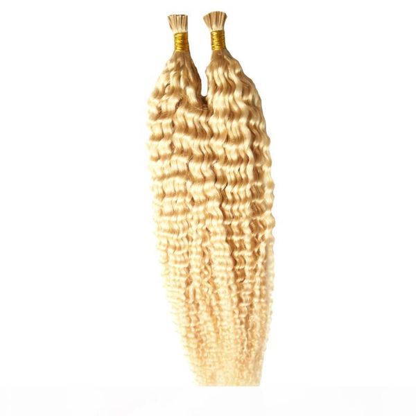 

blonde hair 613 kinky curly indian remy human hair i tip hair extensions 100s, Black