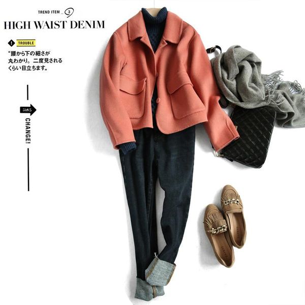 

hand-stitched double-sided woolen woolen short coat for women, coat, 2020 new women's clothing, Black