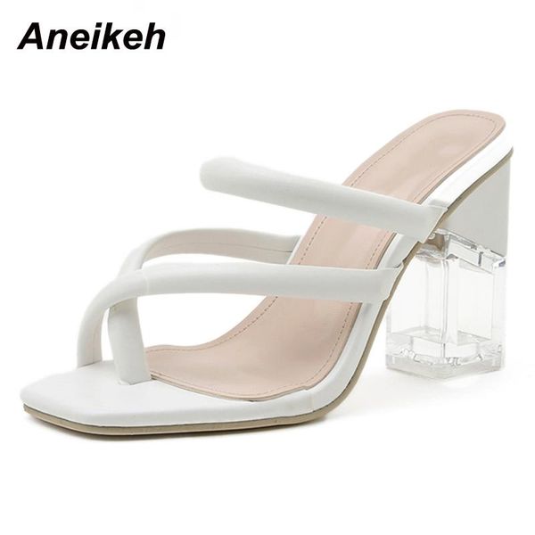 

aneikeh 2021 summer women shoes new fashion square toe slides pu solid outside shallow concise apricot size 35-41 adult, Black