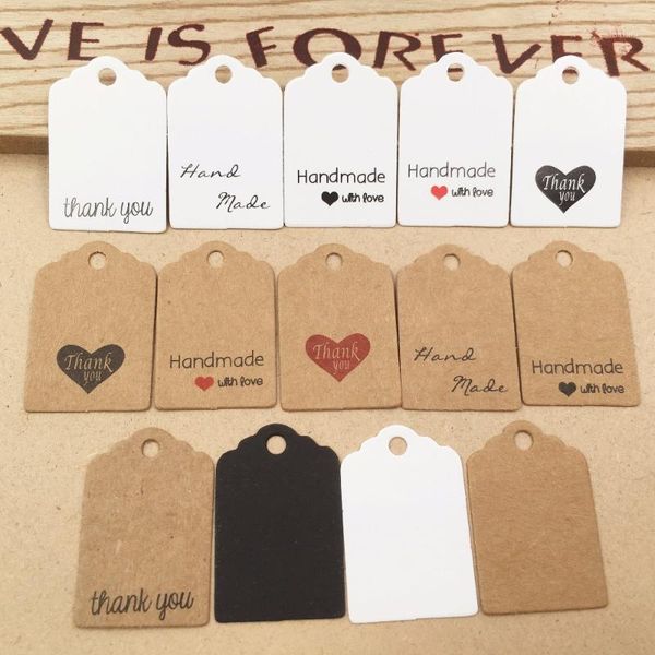 

100pcs kraft paper hand made tag with love for diy gift box tag candy cupcake thank you tags/handmade favors name brand1