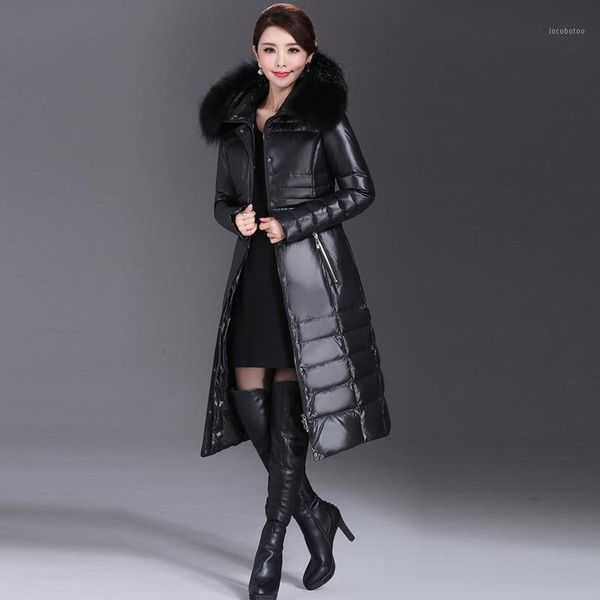 

women's down & parkas 2021 winter duck jacket women long slim coat female womens jackets with real fur collar plus size 5xl wyq8001, Black