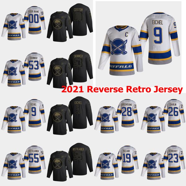 

buffalo sabres 2021 reverse retro hockey jerseys ukko-pekka luukkonen zach bogosian marco scandella andrew hammondjack eichel custom stitche, Black;red