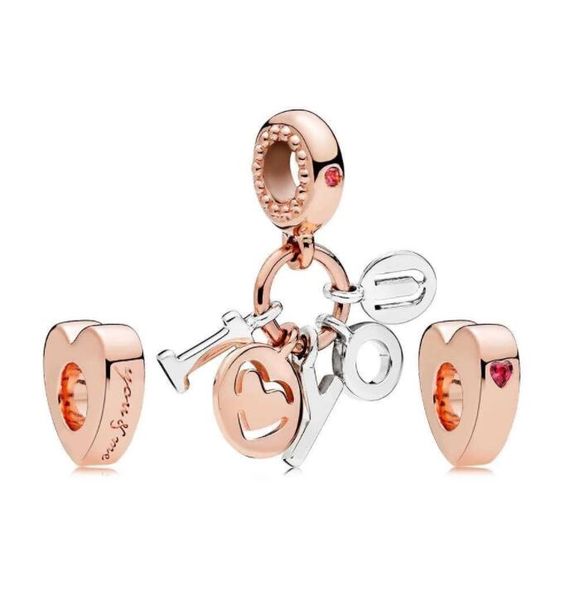 

925 sterling rose gold charm fit pandora bracelet beads woman jewelry cz2002 set